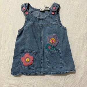Vintage Y2K Baby Denim Spring Dress Embroidered Flowers Buttons Size 6-9 Months